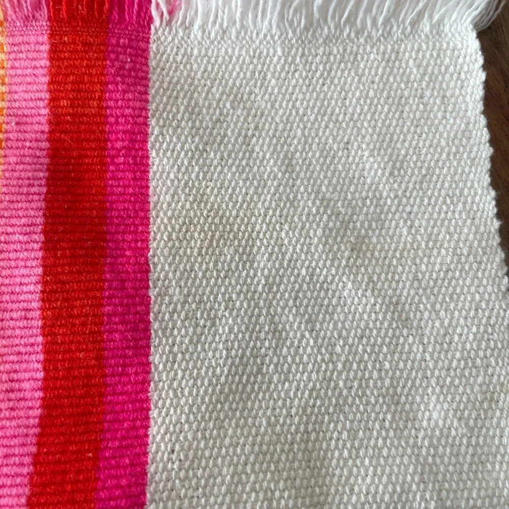 Striped Rainbow Fringe Edge Placemat Square Corners Set of 4 Picnic Retro Bright
